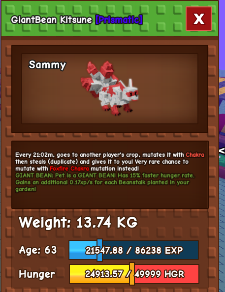 GIANT BEAN KITSUNE(age 63) - grow a garden